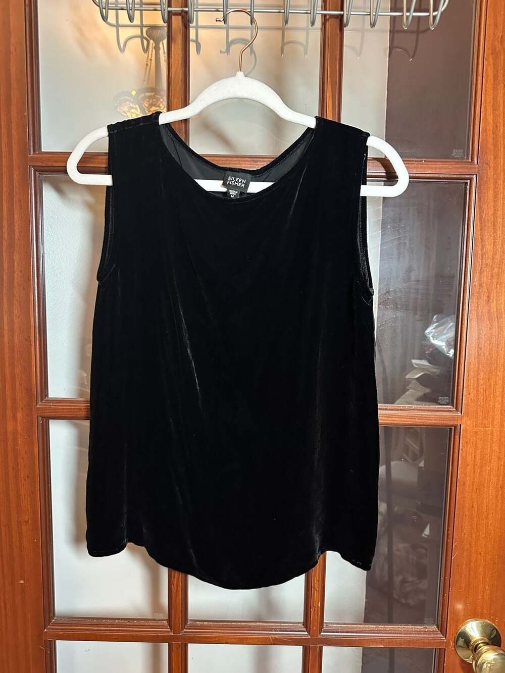 Eileen Fisher Velvet Tank Top Size M Black Sleeveless Scoop Neck